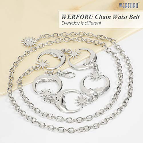 WERFORU Women's Silver Metal Link Moon Star Body Chain Belt Ladies Waist Chain Belt for Jeans Dress,Silver, Suit for waist size below 46 Inches - Image 5