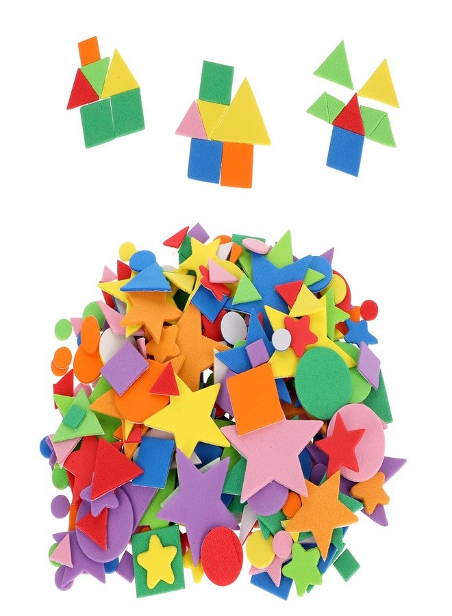 BOHUIZ 313 Pcs Foam Stickers Foam Geometric Shape Stickers, 10 Colors Self Adhesive Circle Square Triangle Pentagram Geometric Stickers for DIY Crafts Scrapbooking School Project Party Decor - Image 1