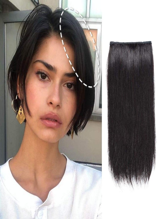 FEIPRO Invisible Real Remy Human Hair Clip Extensions Weft One Piece Short Hair Pieces for Women with Thinning Hair Add Volume Length Fluffy 10 Inch #1B Black - Image 1