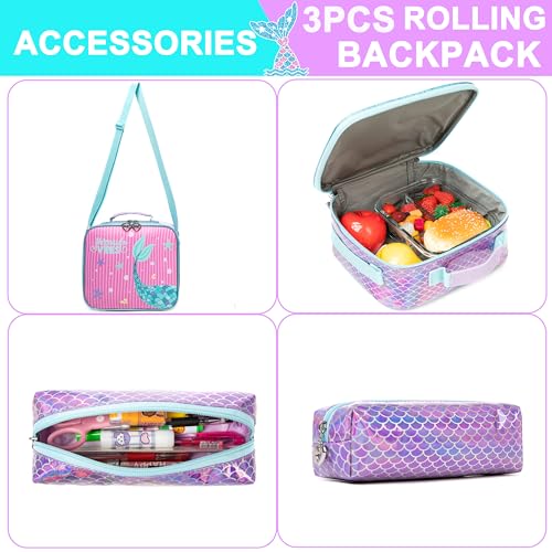 Meetbelify Mermaid Rolling Backpack for Girls Backpack with Wheels for Elementary Student Kids School Bag with Lunch Box Pencil Case for Girls Ages 6-8 Years Old - Image 5