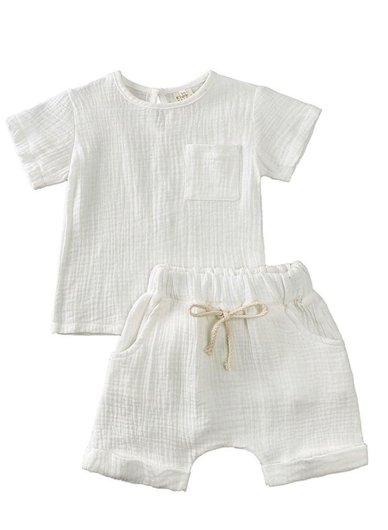 KIDS TALES Short-sleeved Shorts For Children Air-conditioned Pajamas For Infants And Toddlers White