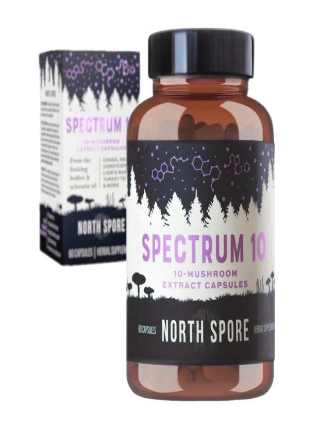 North Spore كبسولات فطر "سبكتروم 10" العضوية عالية الفعالية من نورث سبور | مكمل غذائي لتحسين الوظائف الإدراكية | عرف الأسد، تشاغا، كورديسيبس، ريشي، ذيل الديك الرومي | 10 أنواع من الفطر الطبي | طاقة، تركيز، صفاء ذهني - 60 كبسولة - Image 1