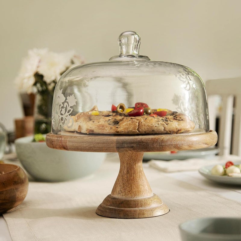 Ellementry Upper Crust Glass Cloche With Wooden Base - Image 1