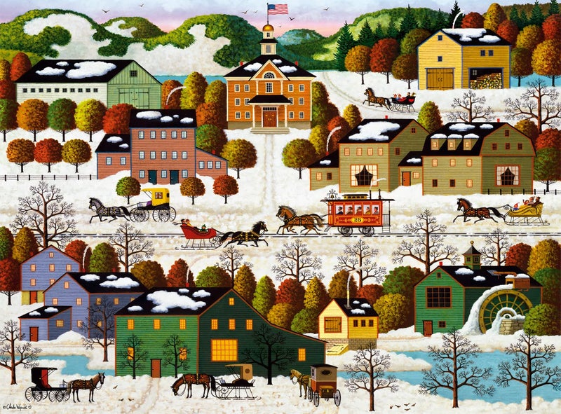 Buffalo Games â€“ Charles Wysocki - Blossom River Function - 1000 Piece Winter Jigsaw Puzzle - Festive, Puzzles for Adults â€“ Precision-Cut Pieces, Christmas Artwork, Hours of Relaxing Fun - Image 1