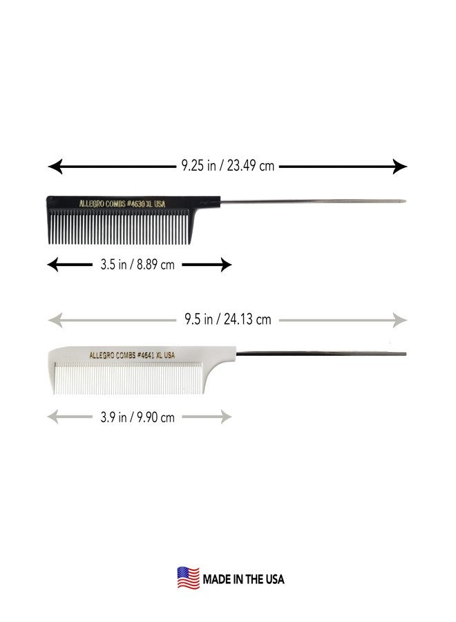 Allegro Combs Allegro XL Pintail Rat Tail & Parting Combs - Metal Tail Foiling & Pin Combs (2 Pc., BLACK & WHITE) - Image 3