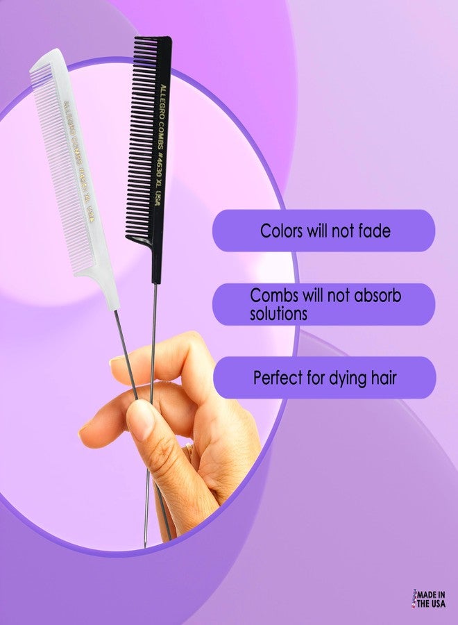 Allegro Combs Allegro XL Pintail Rat Tail & Parting Combs - Metal Tail Foiling & Pin Combs (2 Pc., BLACK & WHITE) - Image 4