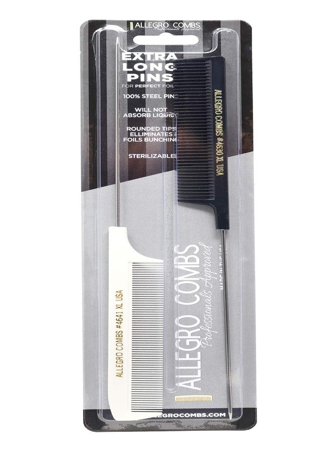 Allegro Combs Allegro XL Pintail Rat Tail & Parting Combs - Metal Tail Foiling & Pin Combs (2 Pc., BLACK & WHITE) - Image 1