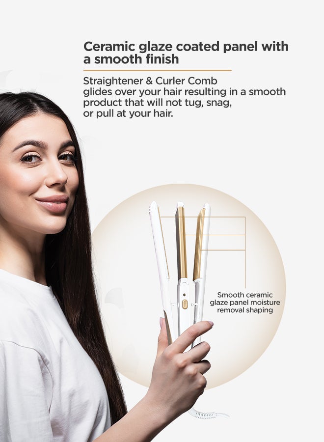 GEEPAS 2 In 1 Ceramic Hair Straightener Auto Adjustable Temperature And 360 Degree Swivel Cord White/Brown 500grams - Image 3