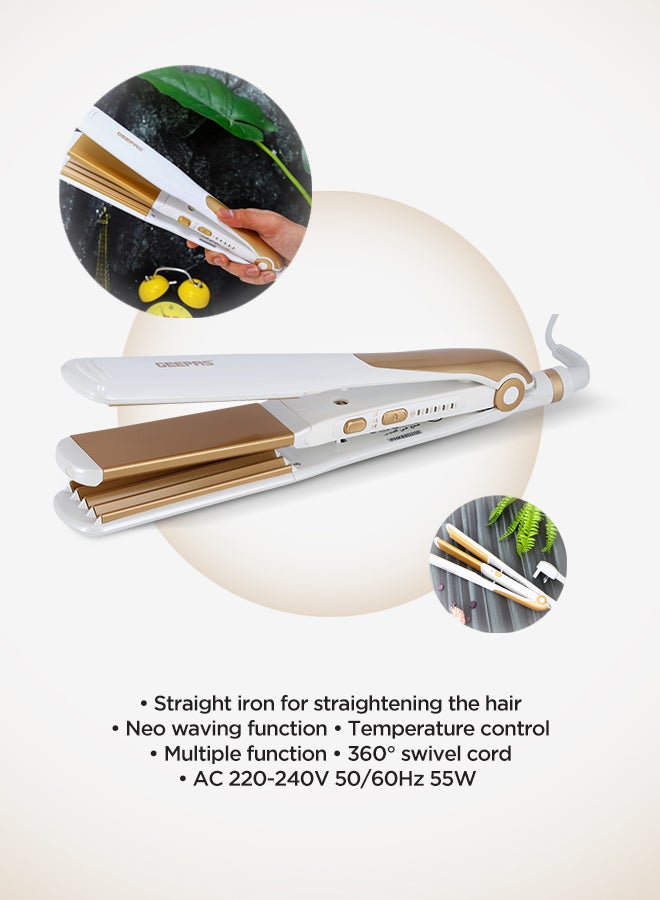 GEEPAS 2 In 1 Ceramic Hair Straightener Auto Adjustable Temperature And 360 Degree Swivel Cord White/Brown 500grams - Image 5