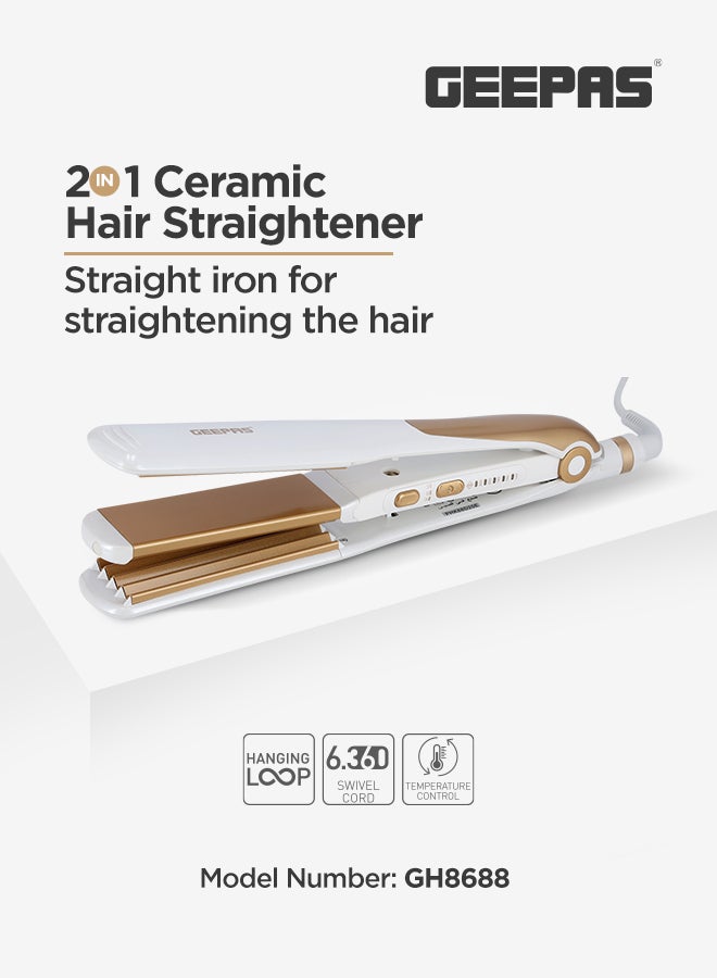 GEEPAS 2 In 1 Ceramic Hair Straightener Auto Adjustable Temperature And 360 Degree Swivel Cord White/Brown 500grams - Image 1