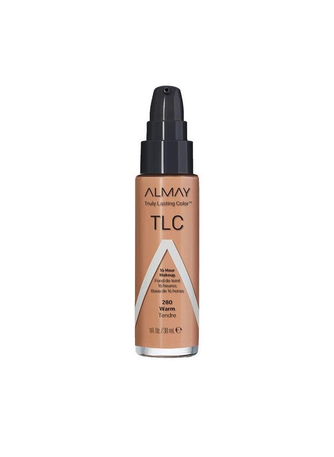 Almay Truly Lasting Color Liquid Makeup Long Wearing Natural Finish Foundation With Vitamin E And Lemon Extract Hypoallergenic Cruelty Free Fragrance Free Dermatologist Tested 280 Warm 1 Oz  - Image 1