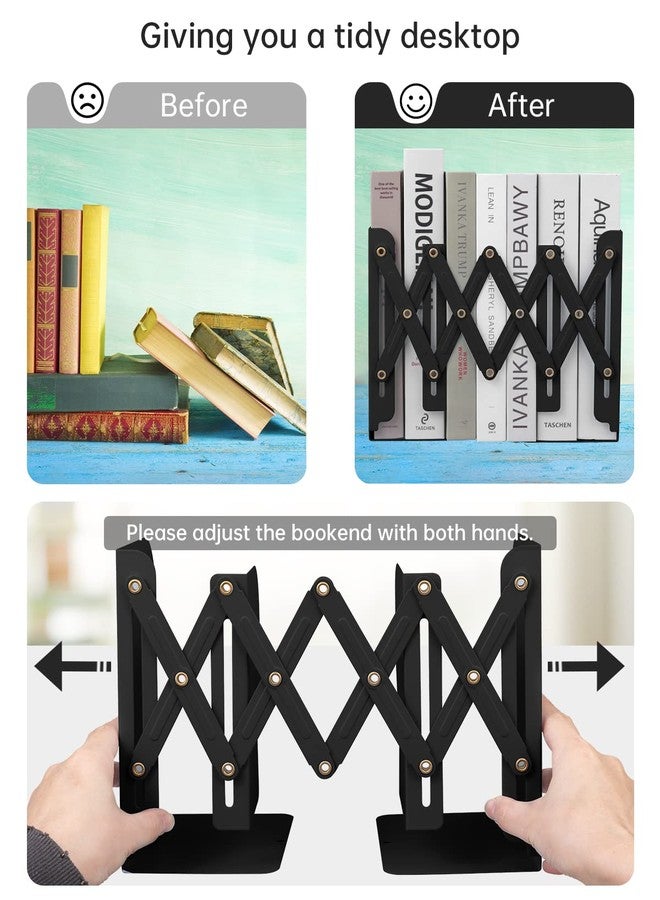 Honagu Adjustable Bookends, Metal Book Ends for Shelves Heavy Book, Desk Magazine File Organizer for Home, Office, Books, Papers, Extends up to 19 inches, for Students,Teachers (Black) - Image 3
