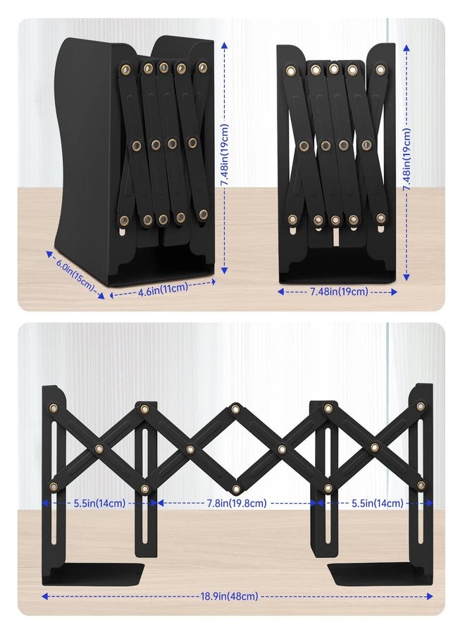 Honagu Adjustable Bookends, Metal Book Ends for Shelves Heavy Book, Desk Magazine File Organizer for Home, Office, Books, Papers, Extends up to 19 inches, for Students,Teachers (Black) - Image 2