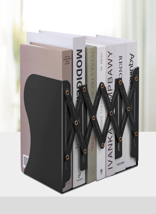 Honagu Adjustable Bookends, Metal Book Ends for Shelves Heavy Book, Desk Magazine File Organizer for Home, Office, Books, Papers, Extends up to 19 inches, for Students,Teachers (Black) - Image 1