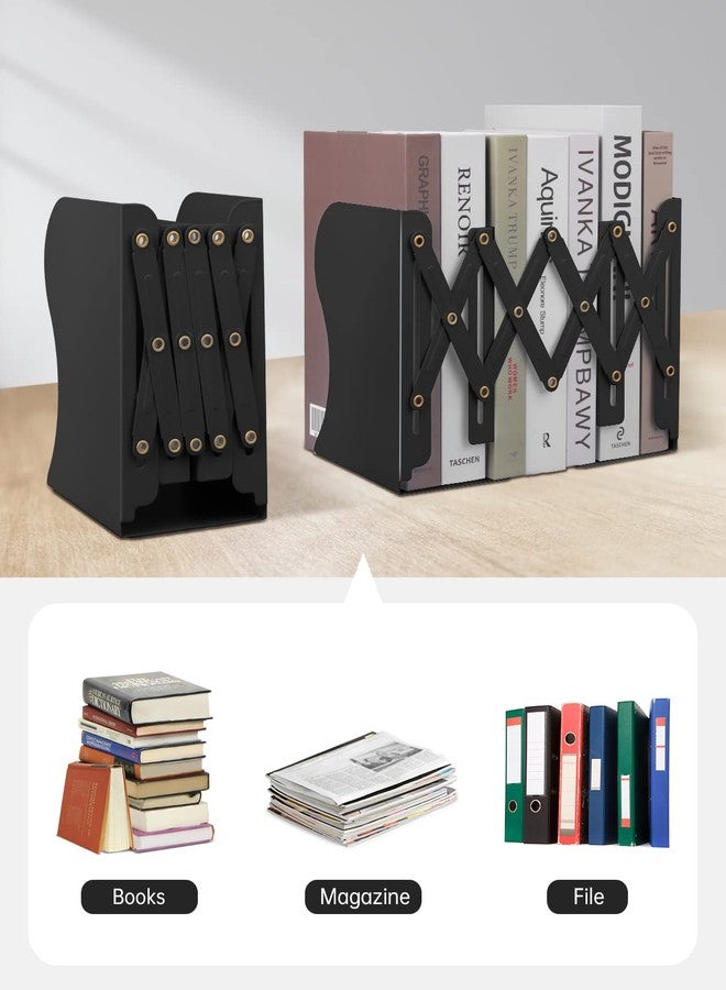 Honagu Adjustable Bookends, Metal Book Ends for Shelves Heavy Book, Desk Magazine File Organizer for Home, Office, Books, Papers, Extends up to 19 inches, for Students,Teachers (Black) - Image 5