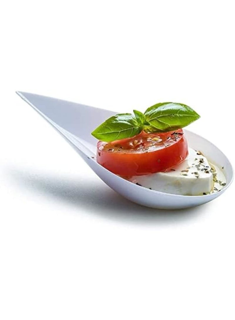 Luckam 100-Pack 4" Tear Drop Mini Appetizer Plates - Elegant Reusable Plastic Dessert Serving Dishes for Catering, Parties & Events - Small Tasting Cups for Canapés, Sushi & Desserts (White) - Image 1