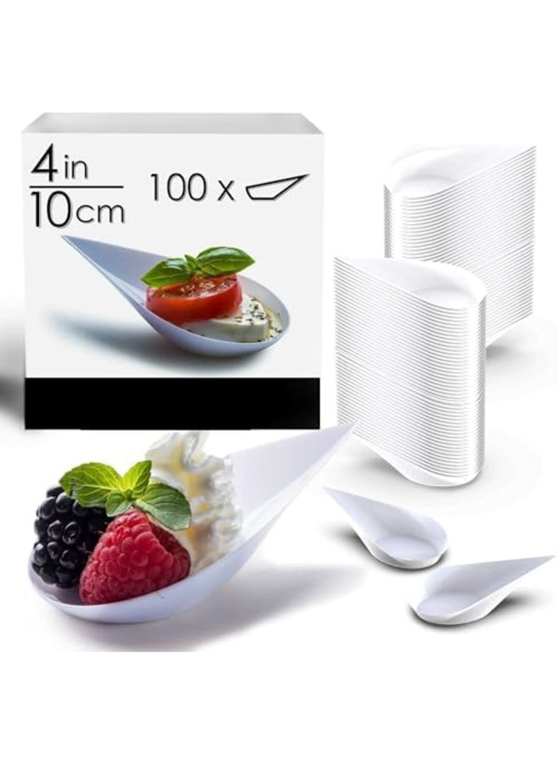 Luckam 100-Pack 4" Tear Drop Mini Appetizer Plates - Elegant Reusable Plastic Dessert Serving Dishes for Catering, Parties & Events - Small Tasting Cups for Canapés, Sushi & Desserts (White) - Image 2