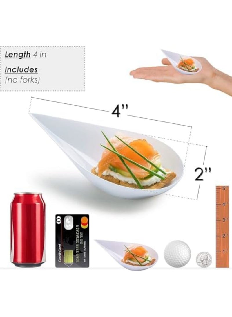 Luckam 100-Pack 4" Tear Drop Mini Appetizer Plates - Elegant Reusable Plastic Dessert Serving Dishes for Catering, Parties & Events - Small Tasting Cups for Canapés, Sushi & Desserts (White) - Image 3