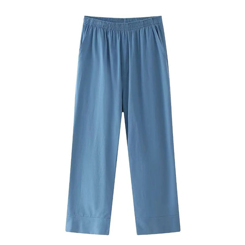 Amazon womens wholesale 2024 new double placket comfortable linen kimono pants suit women Blue Trousers