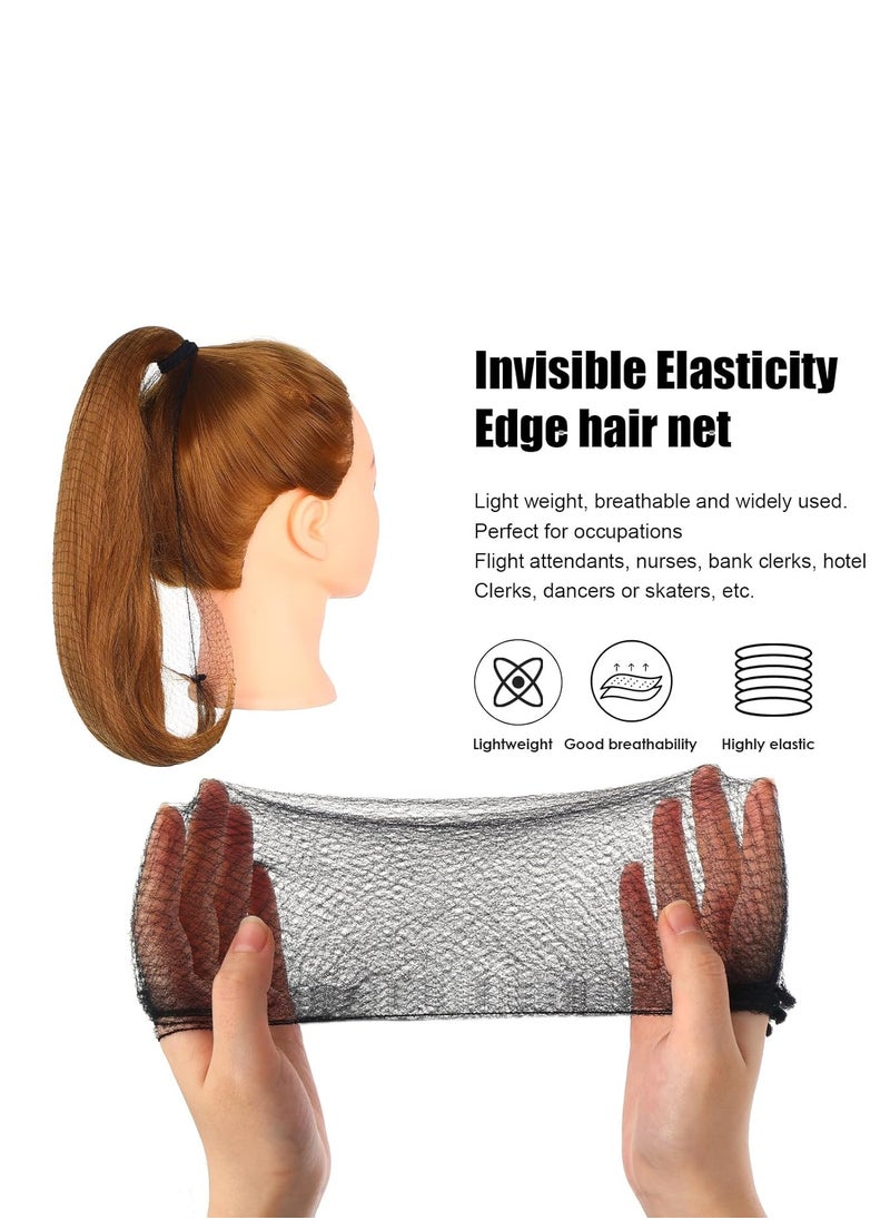 Prasacco Prasacco 50 Pieces Hair Nets for Buns, Elastic Edge Mesh Hair Nets Hair Nets for Women Girls Invisible Hair Nets Nylon Hair Nets for Buns Ballet Hair Net for Girls Women Hair (50 cm/20 inch)(Black)  - Image 4