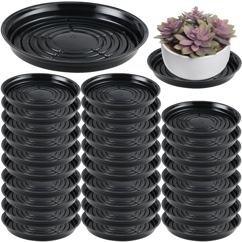 Planterhoma 30 Packs 14 Inches Large Plant Saucers for Indoor Outdoor Use Heavy Duty Plastic Plant Plate Dish for Planter Bulk Round Flower Pot Drip Trays to Catch Water 4 to 20 Inch, Black - Image 1