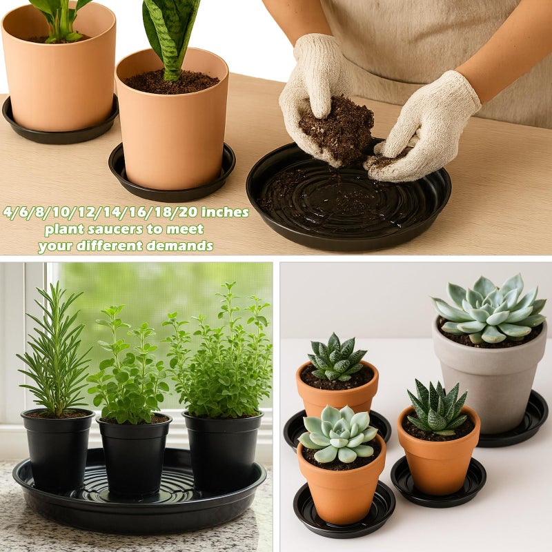 Planterhoma 30 Packs 14 Inches Large Plant Saucers for Indoor Outdoor Use Heavy Duty Plastic Plant Plate Dish for Planter Bulk Round Flower Pot Drip Trays to Catch Water 4 to 20 Inch, Black - Image 5