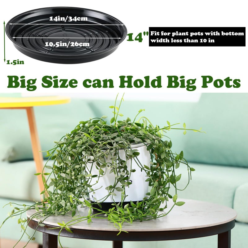 Planterhoma 30 Packs 14 Inches Large Plant Saucers for Indoor Outdoor Use Heavy Duty Plastic Plant Plate Dish for Planter Bulk Round Flower Pot Drip Trays to Catch Water 4 to 20 Inch, Black - Image 2