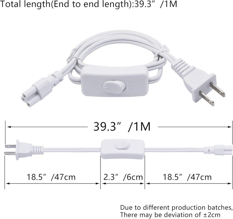 SinLoon ULLP Certification 18AWG T5 T8 LED Wire Connector Power Cord LED Tube Power Extension Cord with onOff Swith US Plug for LED T5 T8 Light Tube Integrated Extension Cable 2Pack 33FT SW - Image 5