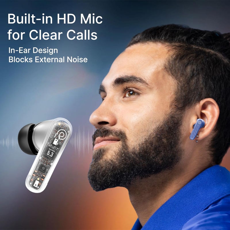 PTron سماعات أذن Bassbuds Spark اللاسلكية بتقنية TWS مع صوت ستيريو، 40 ساعة من وقت التشغيل، مكالمات ستيريو، سماعات بلوتوث V5.3 مع اقتران سريع، تحكم باللمس، مساعد صوتي، شحن Type C ومقاومة للماء IPX5 (أزرق) - Image 2
