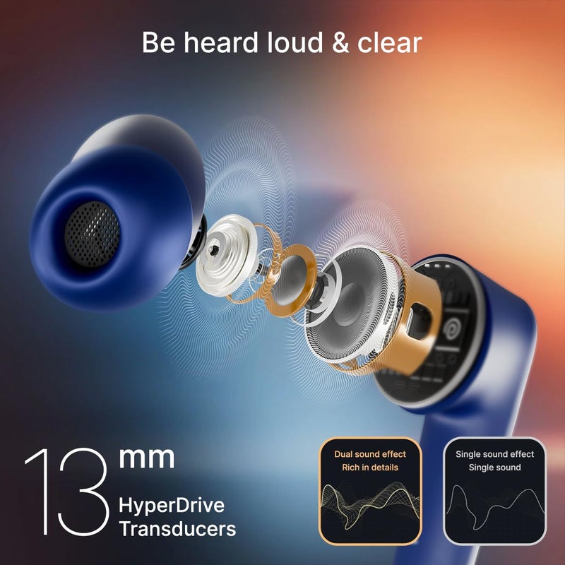 PTron سماعات أذن Bassbuds Spark اللاسلكية بتقنية TWS مع صوت ستيريو، 40 ساعة من وقت التشغيل، مكالمات ستيريو، سماعات بلوتوث V5.3 مع اقتران سريع، تحكم باللمس، مساعد صوتي، شحن Type C ومقاومة للماء IPX5 (أزرق) - Image 4