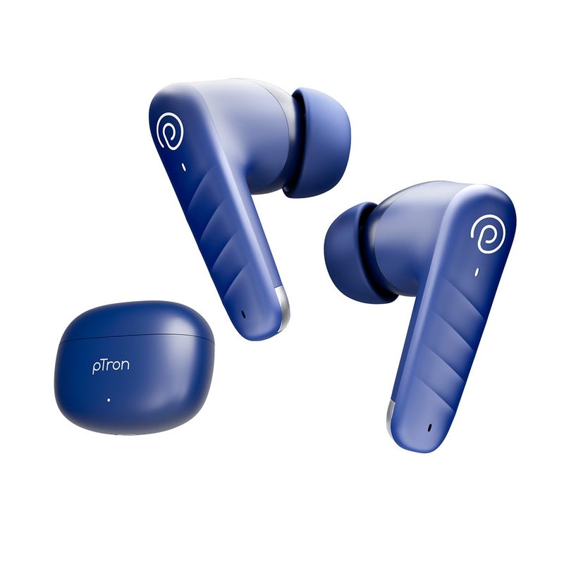 PTron سماعات أذن Bassbuds Spark اللاسلكية بتقنية TWS مع صوت ستيريو، 40 ساعة من وقت التشغيل، مكالمات ستيريو، سماعات بلوتوث V5.3 مع اقتران سريع، تحكم باللمس، مساعد صوتي، شحن Type C ومقاومة للماء IPX5 (أزرق) - Image 1