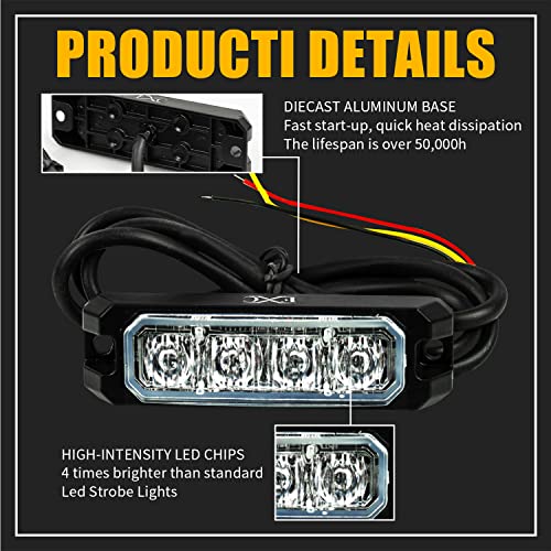 FXC ضوء فلاش ستروب LED 4-LED أبيض/كهرماني مقاوم للماء إشارة طوارئ، شريط تحذير Purishion 16 نمط وميض للسيارات SUV شاحنة بيك أب فان مركبة POV (عبوة 2)(4LED أبيض/كهرماني) - Image 4