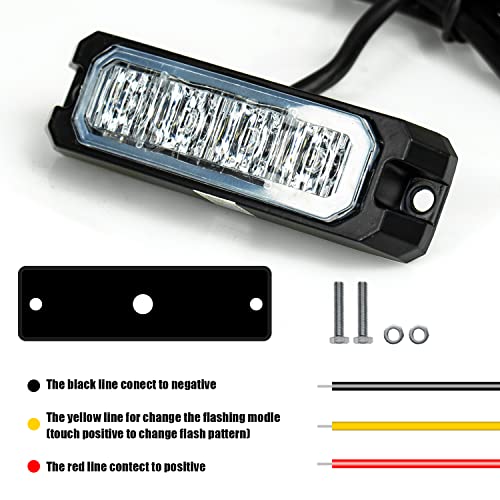 FXC ضوء فلاش ستروب LED 4-LED أبيض/كهرماني مقاوم للماء إشارة طوارئ، شريط تحذير Purishion 16 نمط وميض للسيارات SUV شاحنة بيك أب فان مركبة POV (عبوة 2)(4LED أبيض/كهرماني) - Image 5