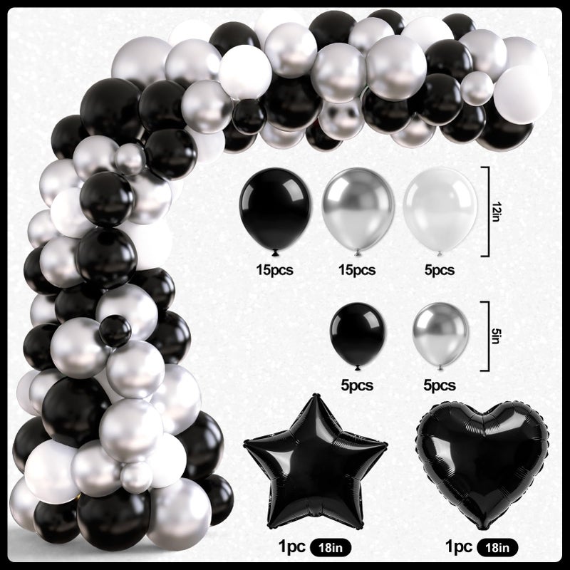 REDWORD Black Birthday Decorations, Black and Silver Birthday Decorations for Men Women Girls Including HAPPY BIRTHDAY Balloons Banner Foil and Latex Balloons Silver Fringe Curtains Tassels Garland - Image 3