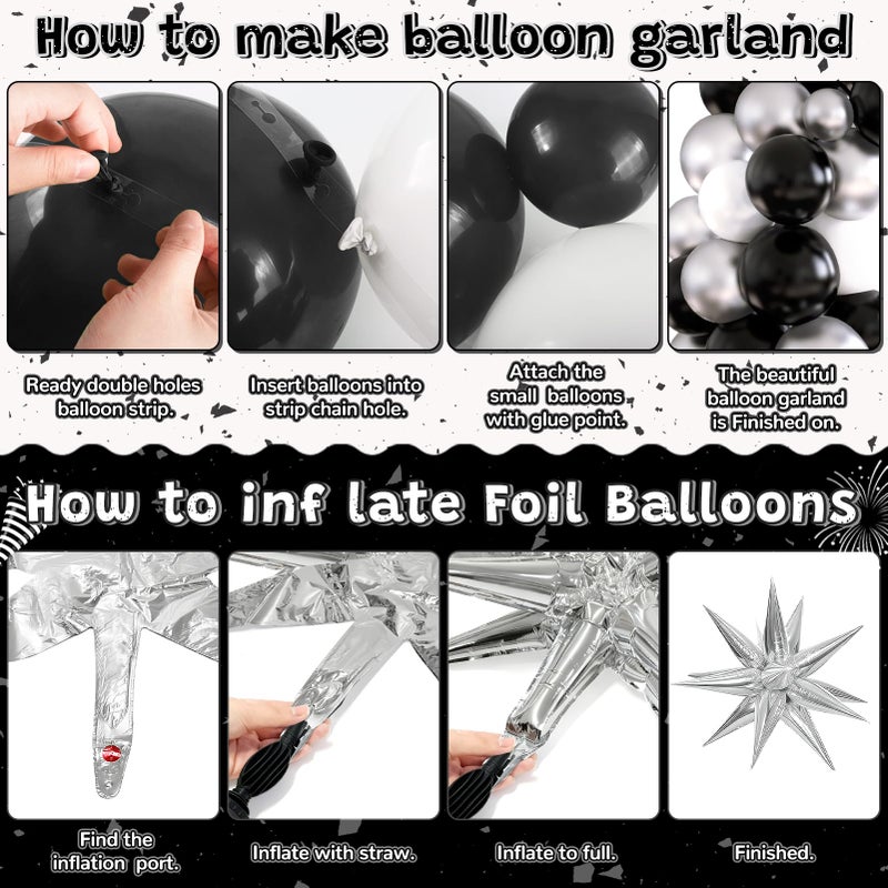 REDWORD Black Birthday Decorations, Black and Silver Birthday Decorations for Men Women Girls Including HAPPY BIRTHDAY Balloons Banner Foil and Latex Balloons Silver Fringe Curtains Tassels Garland - Image 4