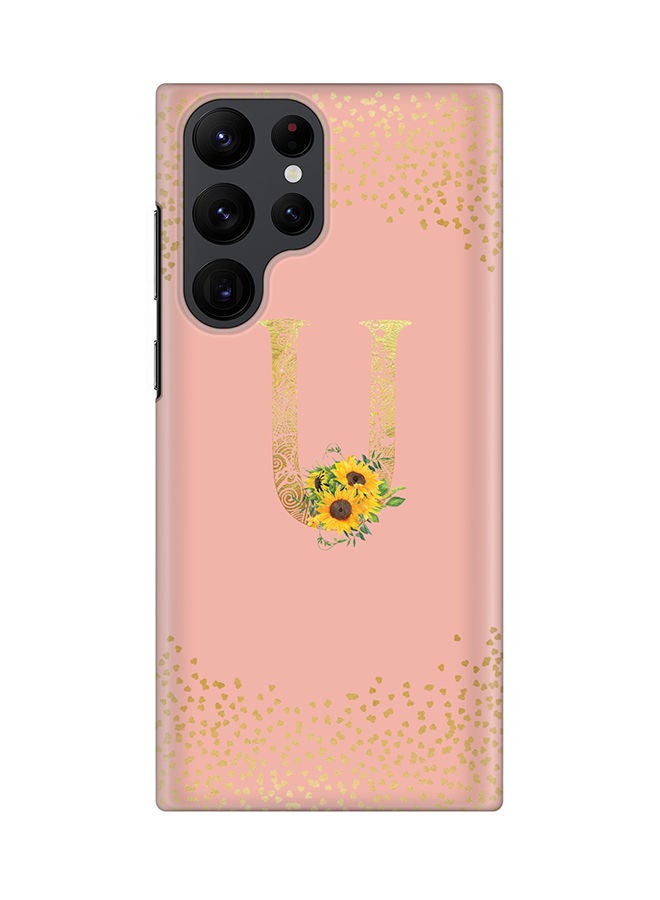 Stylizedd Monogram Slim Cover for Samsung Galaxy S22 Ultra 5G Case Custom Initials Letter Floral Pattern Snap Series Mobile Cover Matte Alphabet  - U (Rose Pink) - Image 1
