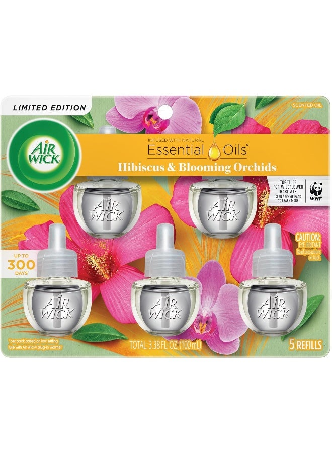 Air Wick Air Wick Plug in Scented Oil Refill, 5 ct, Hibiscus and Blooming Orchids, Air Freshener, Essential Oils, Spring Collection - Image 1