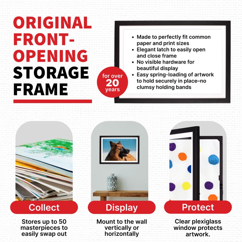 Dynamic Frames Liâ€™l Davinci Art Cabinet, Stores up to 50 Pieces of 12 x 18 inch Art, Outer Wooden Frame Dimensions 14.75 x 20.75 inches, Kids Art Frame, Front Opening, Universal Hanging, Black - Image 3