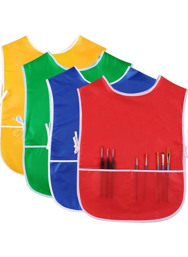Satinior 4 Pieces Art Smock For Kids Artist Smock Waterproof Painting Apron Painting Smocks For Children 4 Colors (Red Green Gold Royal Blue) - Image 2