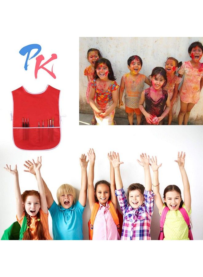 Satinior 4 Pieces Art Smock For Kids Artist Smock Waterproof Painting Apron Painting Smocks For Children 4 Colors (Red Green Gold Royal Blue) - Image 4