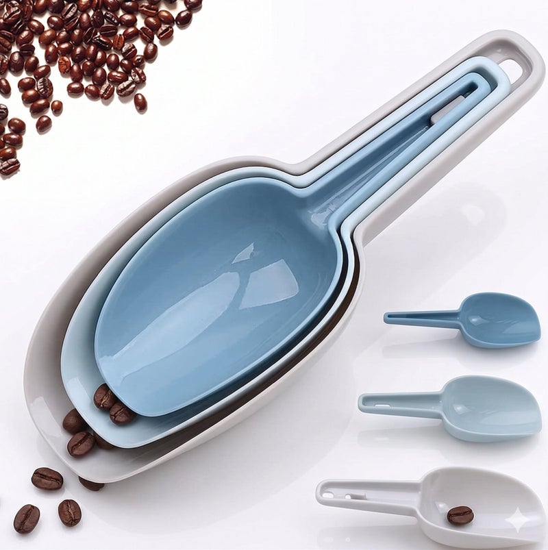 MOBDESK 3 Pcs Multi-Purpose Plastic Nesting Scoop Spoons for Canisters Flour Cereal Popcorn Scoop Set Kirana Shop, Grocery, Grains, Sugar, Atta, Rice, Masala Powder, Ice Cream etc(Multi Colour) p-9658 - Image 1
