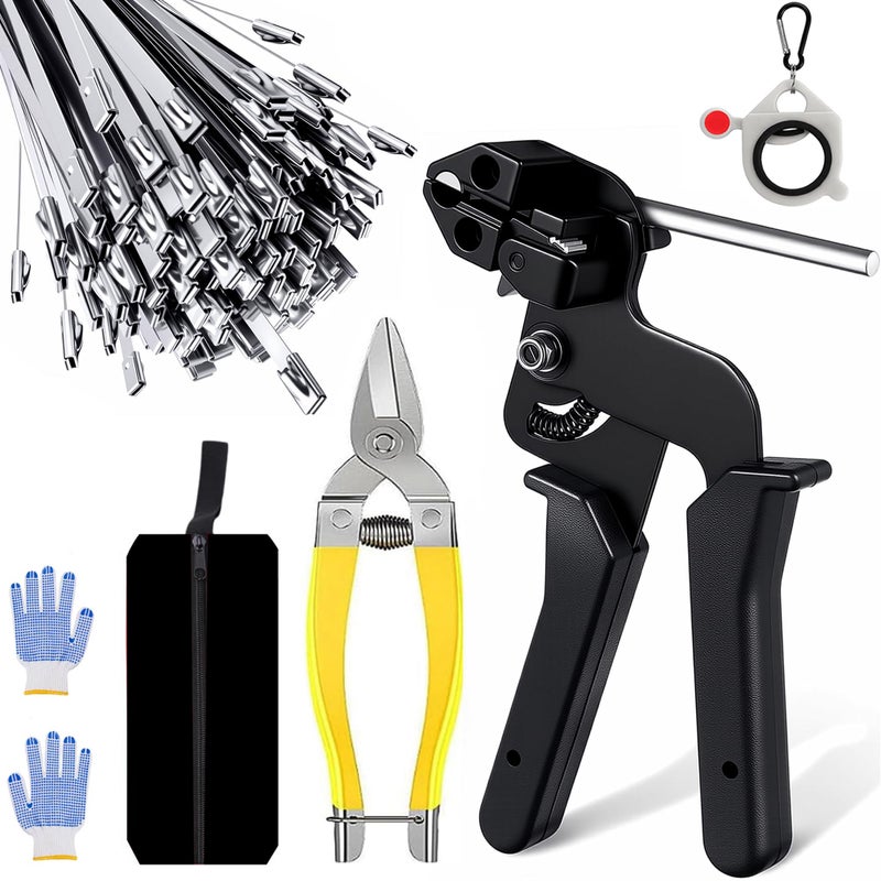 Balabulala Stainless Steel Cable Tie Gun with Metal Zip Ties for Fastening and Cutting Metal Cable Ties 100pcs 118inch Stainless Steel Zip Ties heavy duty for Chain Link Fence Exhaust Pipe Outdoor - Image 2