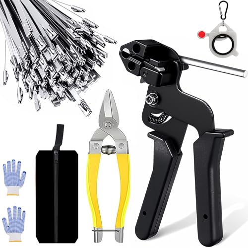 Balabulala Stainless Steel Cable Tie Gun with Metal Zip Ties for Fastening and Cutting Metal Cable Ties 100pcs 118inch Stainless Steel Zip Ties heavy duty for Chain Link Fence Exhaust Pipe Outdoor - Image 1