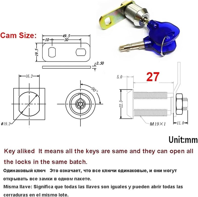 Cabinet Cam Lock with Brass Key Hardware 27mm KA SH01 Color - Image 3