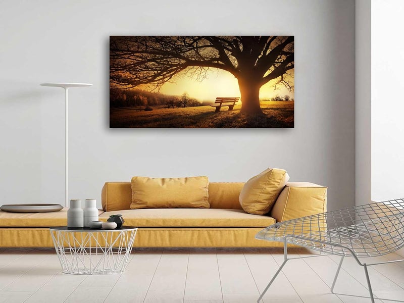 Muolunna Wall Art Decor Canvas Print Picture Big Trees in Sunset 1 Panel Golden Sunset Forest Natural Landscape Painting Artwork for Living Room Bedroom Office Home Wall Decor Framed Ready to Hang - Image 4