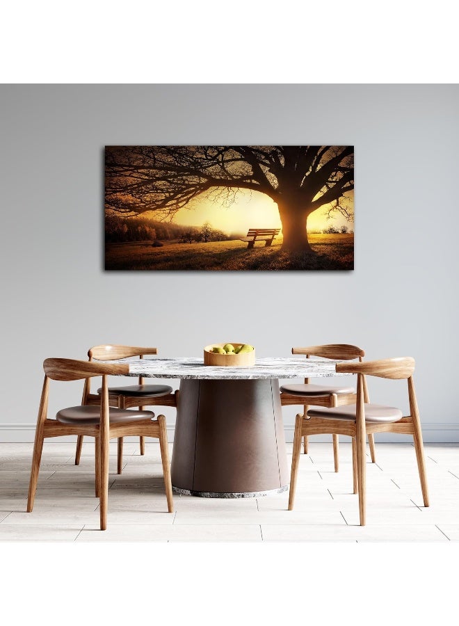 Muolunna Wall Art Decor Canvas Print Picture Big Trees in Sunset 1 Panel Golden Sunset Forest Natural Landscape Painting Artwork for Living Room Bedroom Office Home Wall Decor Framed Ready to Hang - Image 3