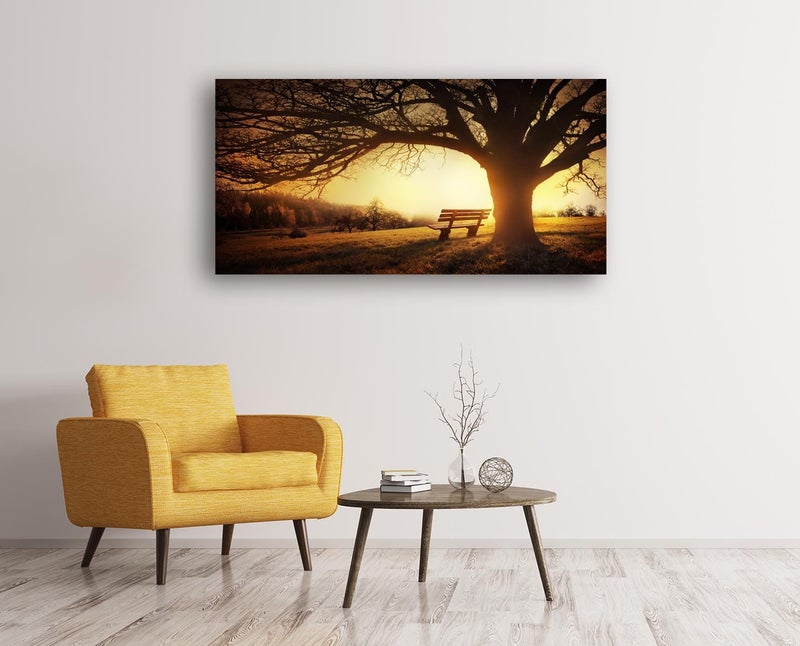 Muolunna Wall Art Decor Canvas Print Picture Big Trees in Sunset 1 Panel Golden Sunset Forest Natural Landscape Painting Artwork for Living Room Bedroom Office Home Wall Decor Framed Ready to Hang - Image 5