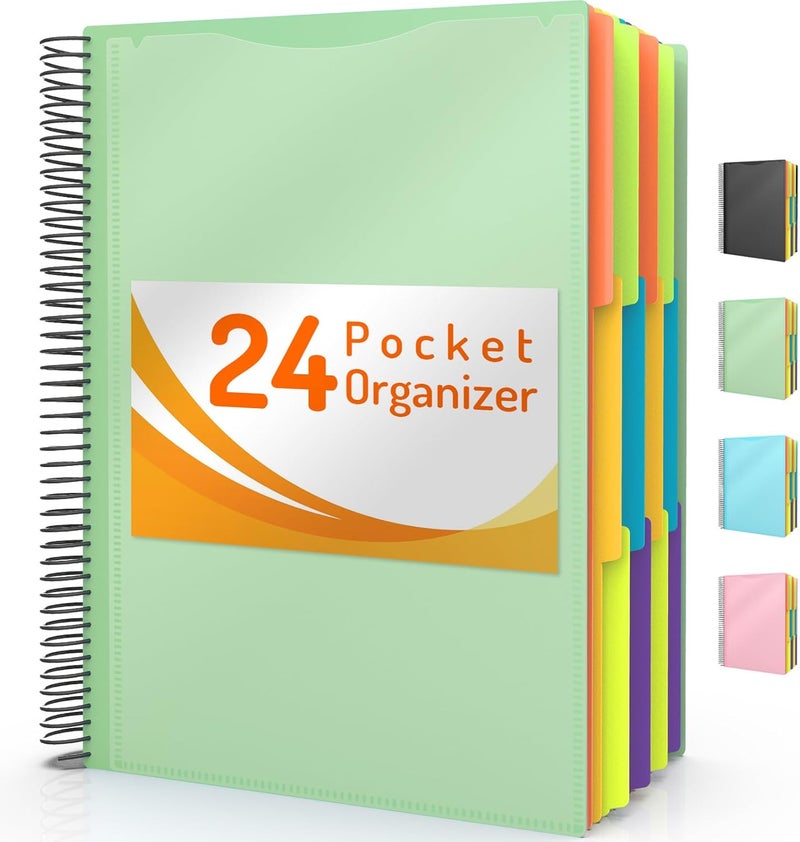 Forvencer منظم مشاريع ذو 24 جيبًا، من مع علامات تبويب مقطوعة بنسبة 1/3 وملصقات لاصقة، ومجلد متعدد الجيوب مع حقيبة بسحاب، ومجلد حلقي حلزوني متعدد الجيوب، ولوازم مكتبية، بلون أخضر عتيق - Image 1