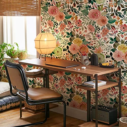 JiffDiff Floral Wallpaper Peel and Stick Pink Floral Wall Mural Removable Peony Roses Wallpaper Nursery Wall Decor (Camellia, 17.7" X 393.7") - Image 5
