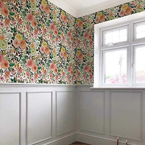 JiffDiff Floral Wallpaper Peel and Stick Pink Floral Wall Mural Removable Peony Roses Wallpaper Nursery Wall Decor (Camellia, 17.7" X 393.7") - Image 4